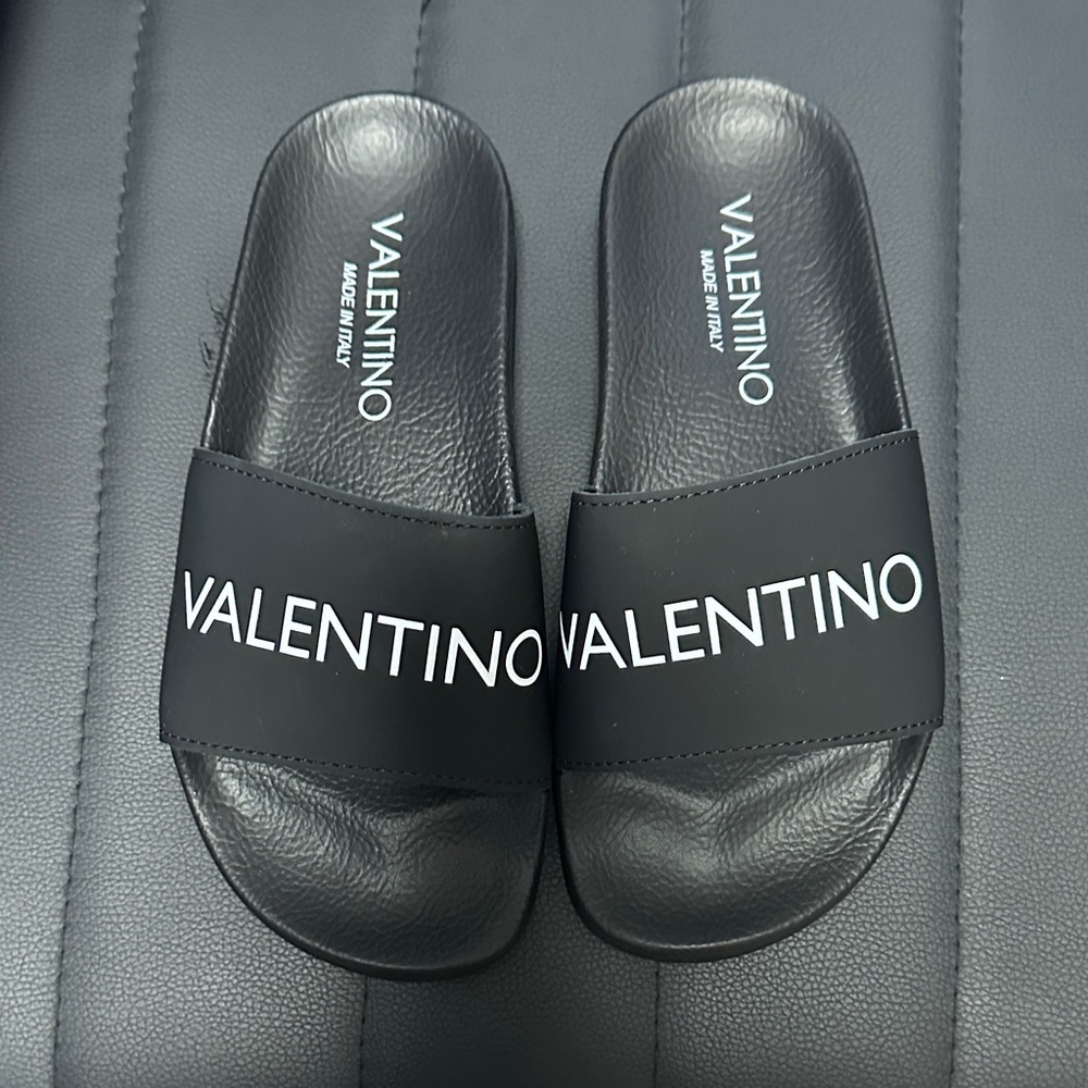 Valentino Black Slides with White Logo